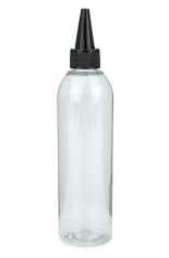 250 ml R-PET-Dosierflasche transparent, Ø 49,0 mm, Schraubkappe schwarz