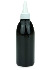 250 ml PET-Dosierflasche schwarz, Ø 54,5 mm, Schraubkappe weiß