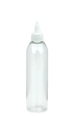 250 ml PET-Dosierflasche transparent, Ø 49,0 mm, On/Off-Verschluss weiß