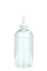 250 ml PET-Dosierflasche transparent, Ø 58,0 mm, On/Off-Verschluss weiß