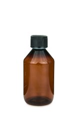 250 ml PET-Laborflasche KISI braun, Ø 63,0 mm, Verschluss schwarz