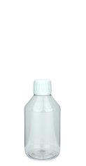 250 ml PET-Laborflasche Spritzeinsatz transparent, Ø 63,0 mm, Verschluss weiß