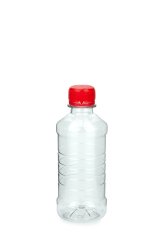 250 ml PET-Lebensmittelflasche transparent, Ø 55,0 mm, Verschluss rot