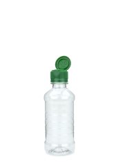 250 ml PET-Speiseöl-Flasche transparent, Ø 55,0 mm, Verschluss grün