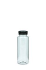250 ml R-PET-Smoothie-Flasche transparent, Ø 52,0 mm, Verschluss schwarz