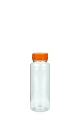 250 ml R-PET-Smoothie-Flasche transparent, Ø 52,0 mm, Verschluss orange