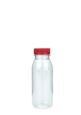 250 ml R-PET-Smoothie-Flasche transparent, Ø 54,0 mm, Verschluss rot