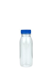 250 ml R-PET-Smoothie-Flasche transparent, Ø 54,0 mm, Verschluss blau