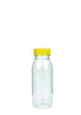 250 ml R-PET-Smoothie-Flasche transparent, Ø 54,0 mm, Verschluss gelb