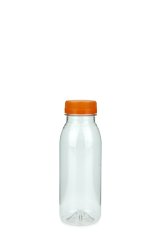 250 ml R-PET-Smoothie-Flasche transparent, Ø 54,0 mm, Verschluss orange