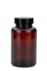 250 ml PET-Packer Schraubdose braun (45/400) – mit Pressure-Sensitive-Einlage, Deckel schwarz, glänzend