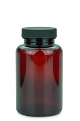250 ml PET-Packer Schraubdose braun (45/400) – mit Schraubdeckel, Deckel schwarz, matt gerippt