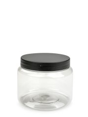 250 ml PET-Classic Tiegel klar (70/400) – Deckel schwarz, matt, Dichtkonus