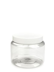 250 ml PET-Classic Tiegel klar (70/400) – Deckel weiß, matt, EPE-Einlage