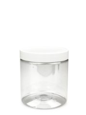 250 ml PET-Cylindrical Zylinderdose klar (70/400) – Deckel weiß, matt, Dichtkonus