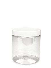 250 ml PET-Cylindrical Zylinderdose klar (70/400) – Deckel weiß, glänzend, EPE-Einlage