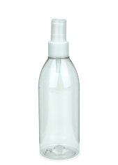 250 ml R-PET-Flasche transparent, Ø 54,5 mm, Lotionpumpe weiß