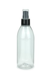 250 ml R-PET-Flasche transparent, Ø 54,5 mm, Lotionpumpe schwarz