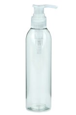 250 ml R-PET-Flasche transparent, Ø 49,0 mm, Seifenpumpe natur