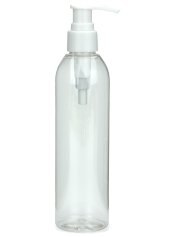 250 ml R-PET-Flasche transparent, Ø 49,0 mm, Seifenpumpe weiß