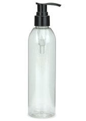 250 ml R-PET-Flasche transparent, Ø 49,0 mm, Seifenpumpe schwarz