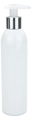 250 ml R-PET-Flasche weiß, Ø 49,0 mm, Seifenpumpe natur/Metall