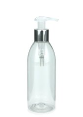 250 ml PET-Flasche transparent, Ø 54,5 mm, Seifenpumpe natur/Metall