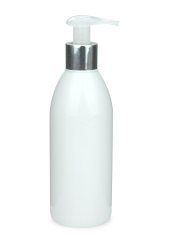 250 ml PET-Flasche weiß, Ø 54,5 mm, Seifenpumpe natur/Metall