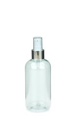 250 ml PET-Flasche transparent, Ø 58,0 mm, Lotionpumpe weiß/Metall