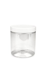 250 ml R-PET-Cylindrical Zylinderdose klar (70/400) – Deckel weiß, glänzend, Dichtkonus
