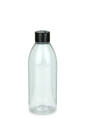 250 ml R-PET-Flasche transparent, Ø 54,5 mm, Schraubverschluss schwarz