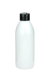 250 ml R-PET-Flasche weiß, Ø 54,5 mm, Schraubverschluss schwarz