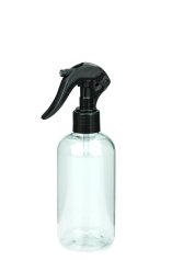 250 ml PET-Flasche transparent, Ø 58 mm, Mini-Trigger-Sprühzerstäuber schwarz