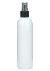 250 ml PET-Flasche weiß, Ø 49 mm, Sprühzerstäuber schwarz, geriffelt