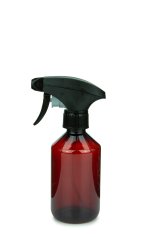 250 ml PET-Flasche braun, Ø 63 mm, Metallfreie Trigger-Sprühpistole schwarz, geriffelt