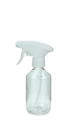 250 ml PET-Flasche transparent, Ø 63 mm, Metallfreie Trigger-Sprühpistole weiß, geriffelt