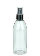 250 ml R-PET-Flasche transparent, Ø 54,5 mm, Sprühzerstäuber schwarz