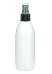 250 ml R-PET-Flasche weiß, Ø 54,5 mm, Sprühzerstäuber schwarz, geriffelt