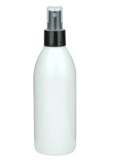 250 ml R-PET-Flasche weiß, Ø 54,5 mm, Sprühzerstäuber schwarz