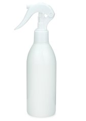 250 ml R-PET-Flasche weiß, Ø 54,5 mm, Mini-Trigger-Sprühzerstäuber weiß, glatt