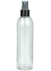 250 ml R-PET-Flasche transparent, Ø 49 mm, Sprühzerstäuber schwarz, glatt