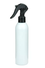 250 ml R-PET-Flasche weiß, Ø 49 mm, Mini-Trigger-Sprühzerstäuber schwarz