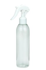 250 ml PET-Flasche transparent, Ø 49 mm, Mini-Trigger-Sprühzerstäuber weiß
