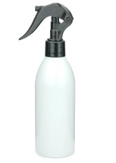 250 ml PET-Flasche weiß, Ø 54,5 mm, Mini-Trigger-Sprühzerstäuber schwarz, glatt