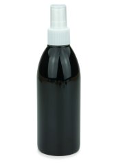 250 ml PET-Flasche schwarz, Ø 54,5 mm, Sprühzerstäuber weiß, geriffelt