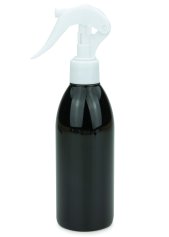 250 ml PET-Flasche schwarz, Ø 54,5 mm, Mini-Trigger-Sprühzerstäuber weiß, glatt