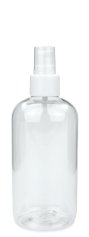 250 ml PET-Flasche transparent, Ø 58 mm, Sprühzerstäuber weiß, geriffelt