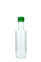 300 ml PET-Lebensmittelflasche transparent, Ø 58,0 mm, Verschluss grün