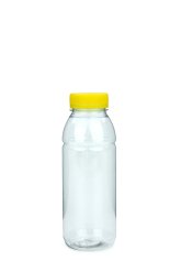 330 ml PET-Smoothie-Flasche transparent, Ø 57,6 mm, Verschluss gelb