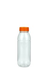 330 ml PET-Smoothie-Flasche transparent, Ø 57,6 mm, Verschluss orange